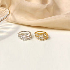 S925 Silver Adjustable Bamboo Spiral Wave Ring for Women