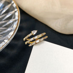 S925 Silver Adjustable Bamboo Spiral Wave Ring for Women