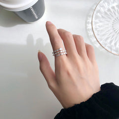 S925 Silver Adjustable Bamboo Spiral Wave Ring for Women