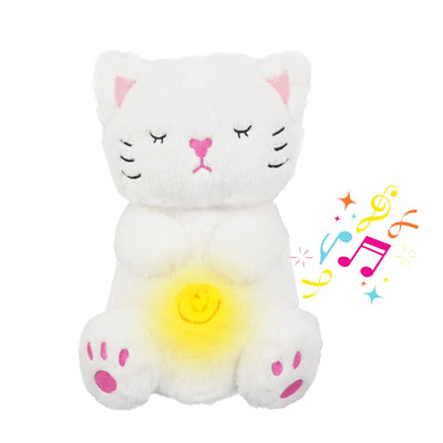 Breathing Stuffed Animal Soothe Snuggle Cat Plush Sleeping Plush for Kids Toy Birthday Gift with Sensory Details Musical Lights and Rhythmic Breathing Sleep Companion (White)