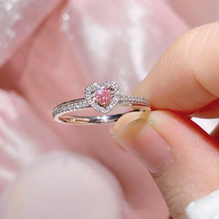 Elegant Pink Love Adjustable Zircon Ring Bracelet
