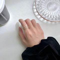 S925 Silver Adjustable Bamboo Spiral Wave Ring for Women
